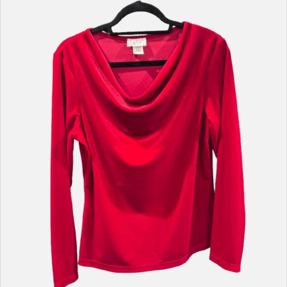 Jon Den Red Cowl Neck Long Sleeve Christmas Date Night Holiday Party Top(Size L) - Picture 2 of 9
